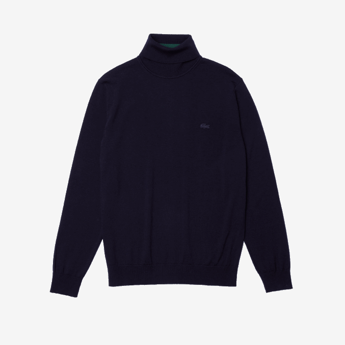 azul marino 166 VVL0A1592 hombres Lacoste suéter de lana merino con cuello alto