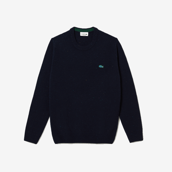azul marino 7cg VVL0A1507 hombres Lacoste suéter de corte regular en jersey de lana con estampado jaspeado