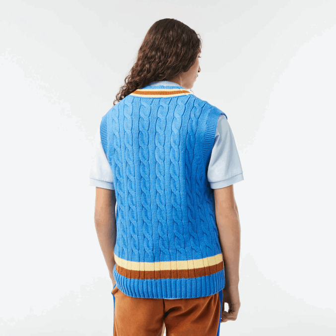azul marrón amarillo 7ms VVL0A1470 hombres Lacoste chaleco de lana de ajuste clásico