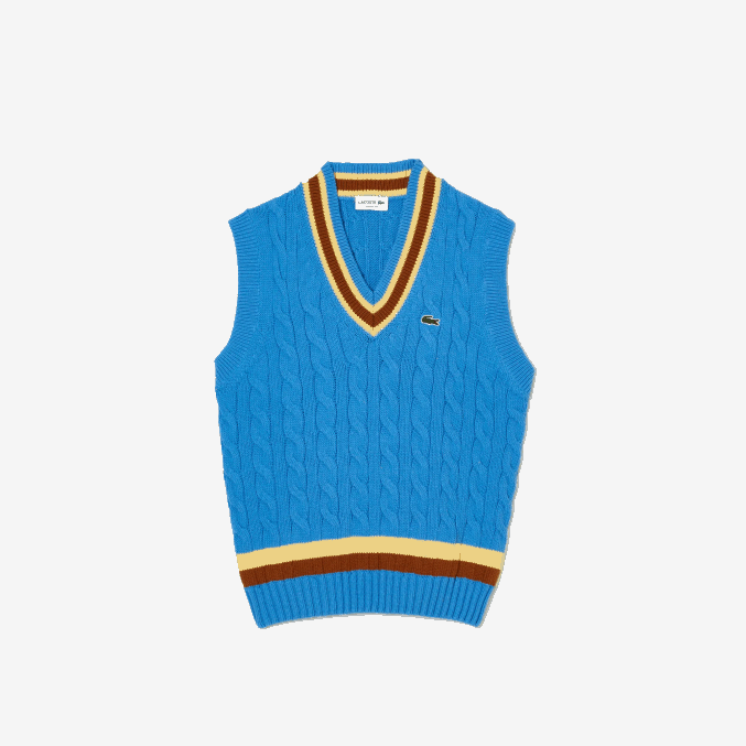 azul marrón amarillo 7ms VVL0A1470 hombres Lacoste chaleco de lana de ajuste clásico