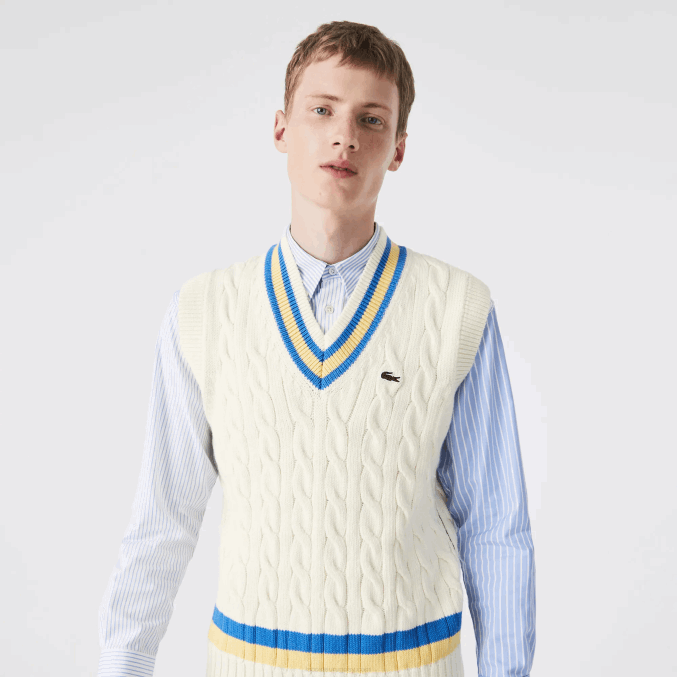 blanco amarillo azul 7mz VVL0A1471 hombres Lacoste chaleco de lana de ajuste clásico