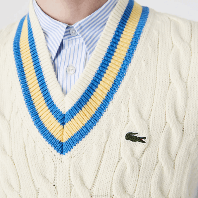 blanco amarillo azul 7mz VVL0A1471 hombres Lacoste chaleco de lana de ajuste clásico