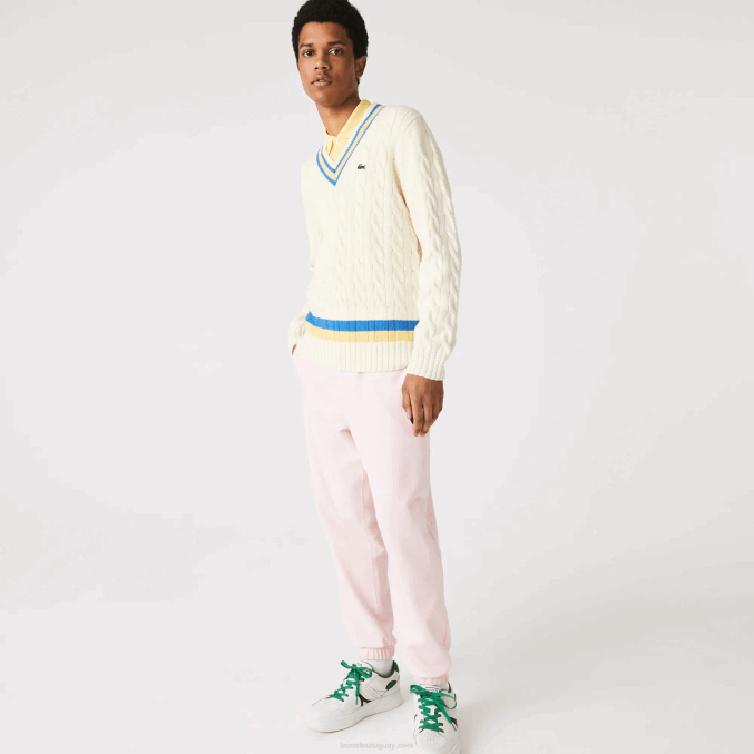 blanco amarillo azul 7mz VVL0A1518 hombres Lacoste suéter de corte clásico con rayas en contraste