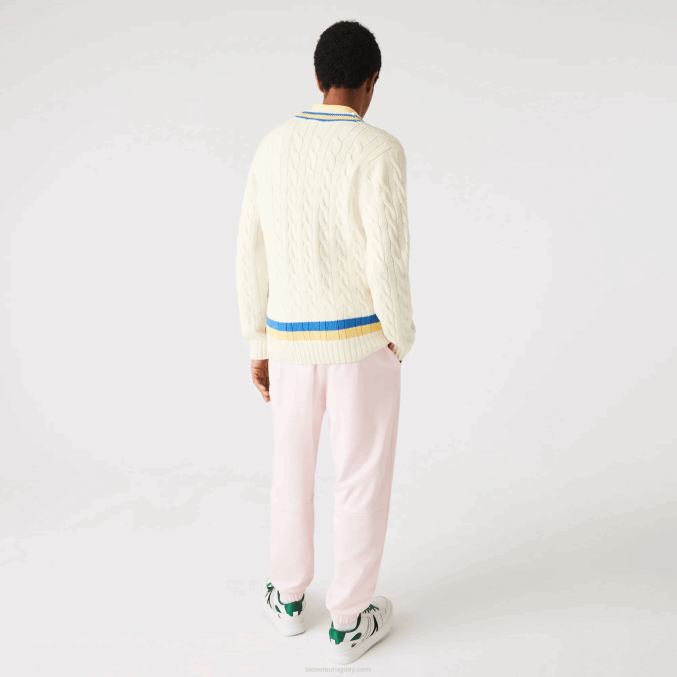 blanco amarillo azul 7mz VVL0A1518 hombres Lacoste suéter de corte clásico con rayas en contraste