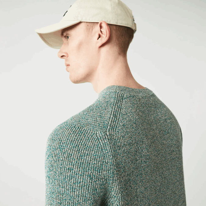 blanco verde beige ayq VVL0A1621 hombres Lacoste jersey de punto jaspeado con cuello redondo