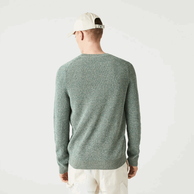 blanco verde beige ayq VVL0A1621 hombres Lacoste jersey de punto jaspeado con cuello redondo