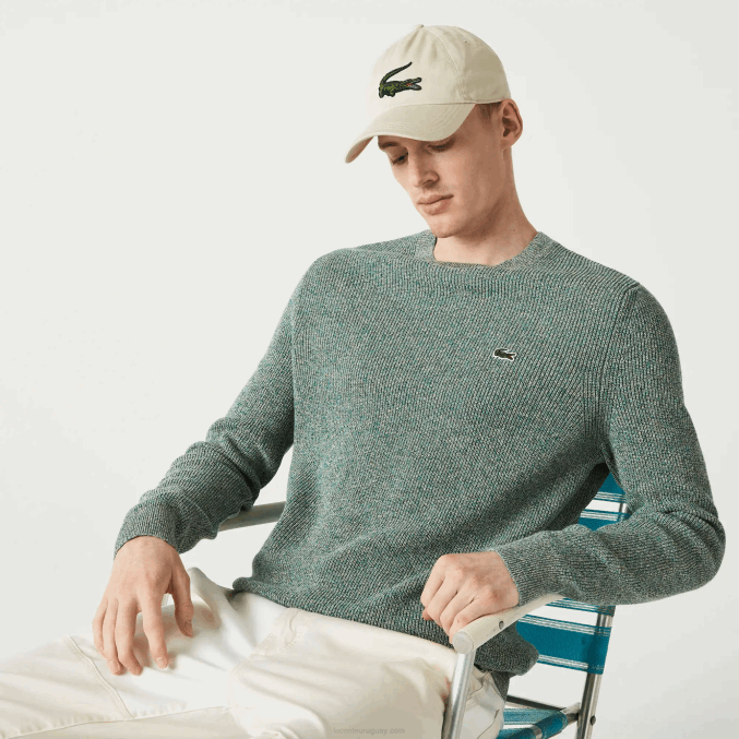 blanco verde beige ayq VVL0A1621 hombres Lacoste jersey de punto jaspeado con cuello redondo