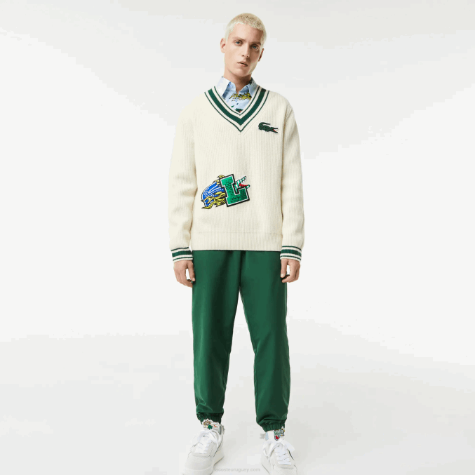 blanco verde x0n VVL0A1377 hombres Lacoste suéter con insignia de cómic