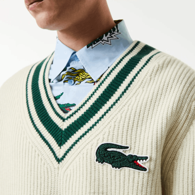 blanco verde x0n VVL0A1377 hombres Lacoste suéter con insignia de cómic