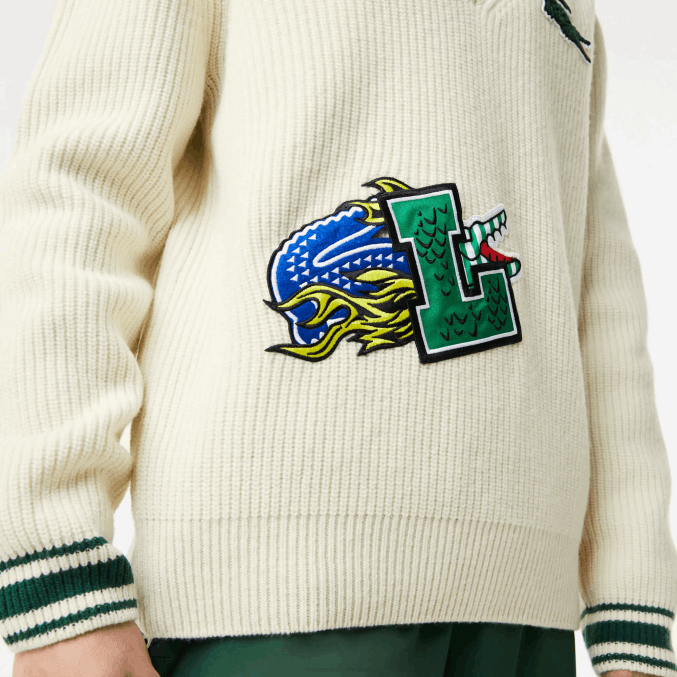 blanco verde x0n VVL0A1377 hombres Lacoste suéter con insignia de cómic