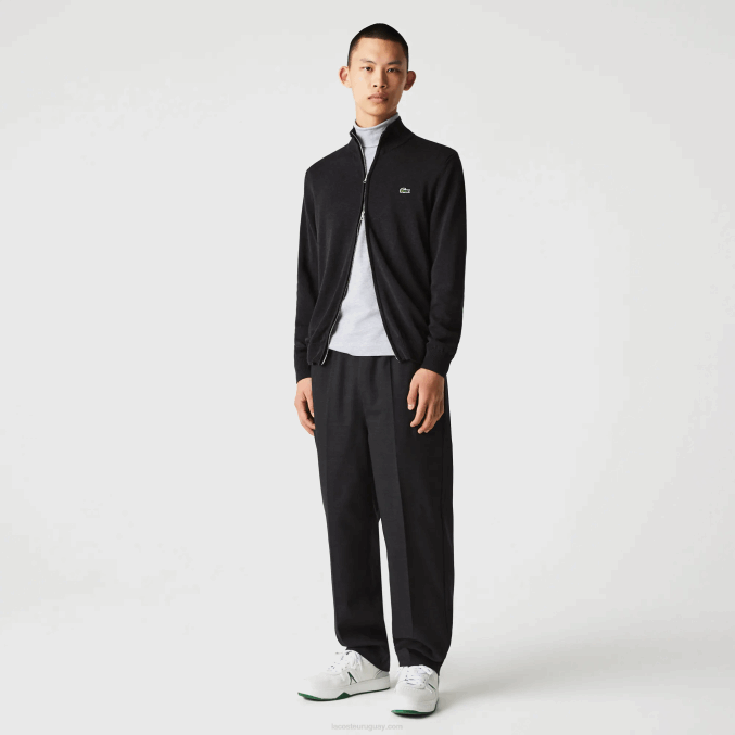 gris el6 VVL0A462 hombres Lacoste jersey de algodón orgánico con cremallera y cuello alzado