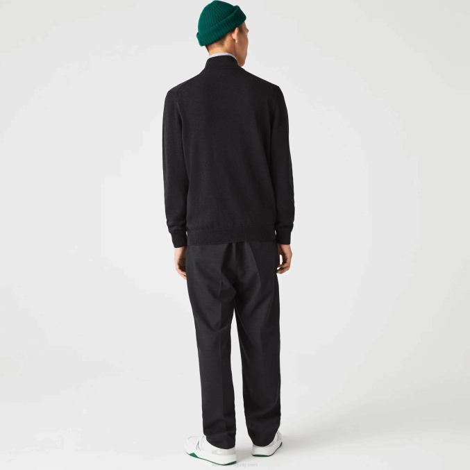 gris el6 VVL0A462 hombres Lacoste jersey de algodón orgánico con cremallera y cuello alzado