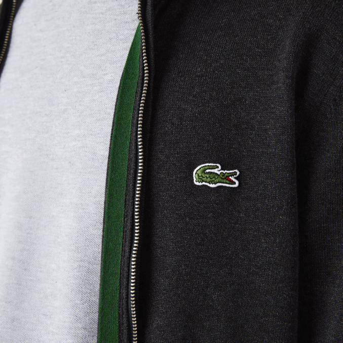 gris el6 VVL0A462 hombres Lacoste jersey de algodón orgánico con cremallera y cuello alzado