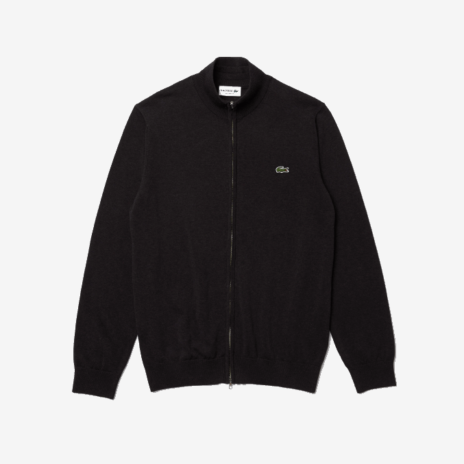 gris el6 VVL0A462 hombres Lacoste jersey de algodón orgánico con cremallera y cuello alzado