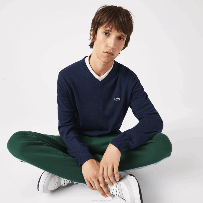 lomo azul 3gf VVL0A1325 hombres Lacoste jersey de algodón orgánico con cuello de pico