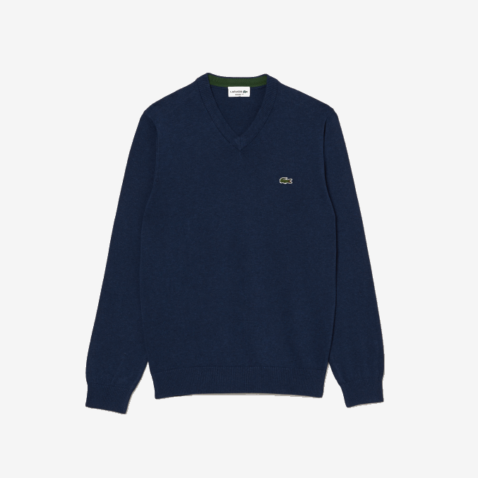 lomo azul 3gf VVL0A1325 hombres Lacoste jersey de algodón orgánico con cuello de pico