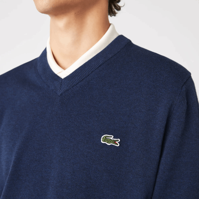 lomo azul 3gf VVL0A1325 hombres Lacoste jersey de algodón orgánico con cuello de pico