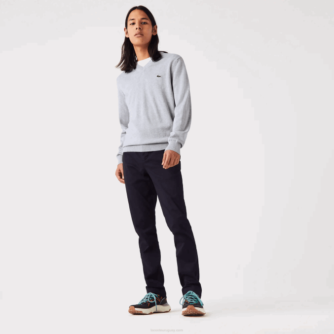 lomo gris cca VVL0A1568 hombres Lacoste jersey de algodón orgánico con cuello de pico