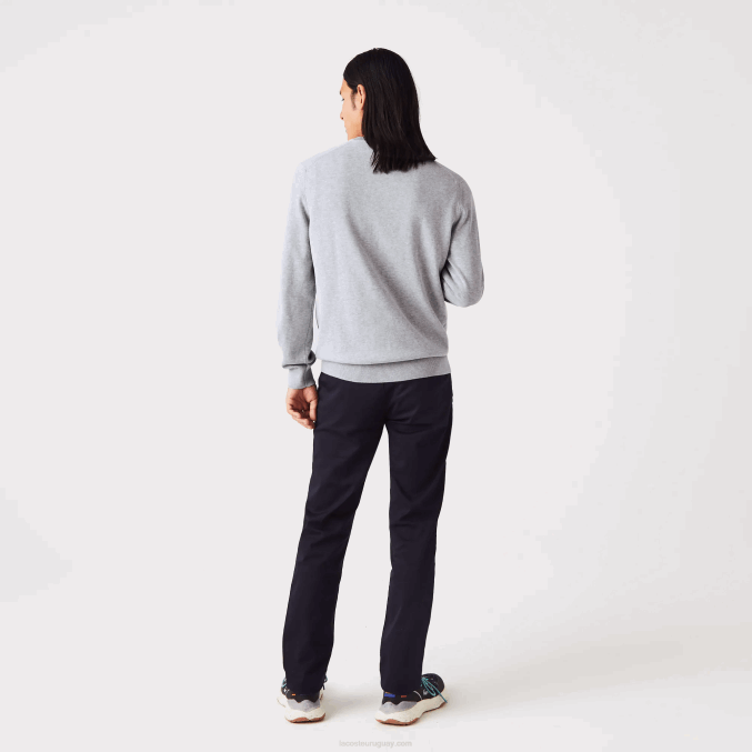 lomo gris cca VVL0A1568 hombres Lacoste jersey de algodón orgánico con cuello de pico