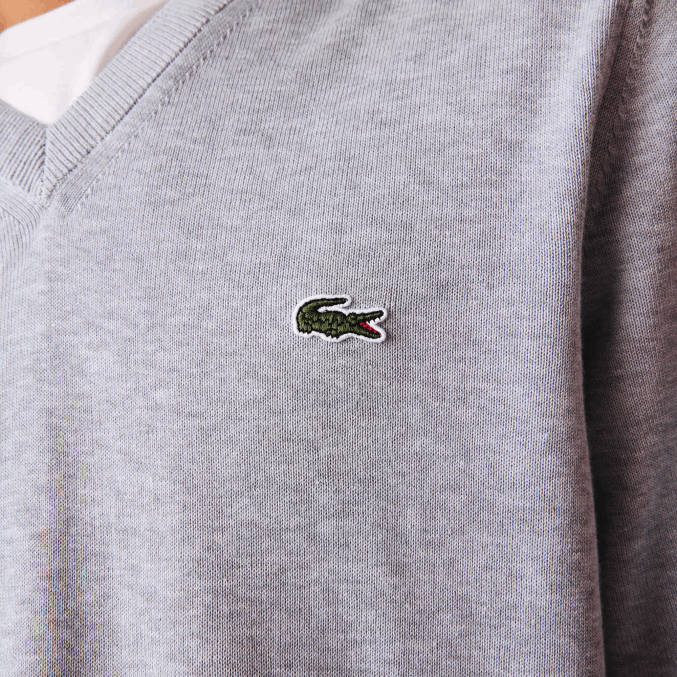 lomo gris cca VVL0A1568 hombres Lacoste jersey de algodón orgánico con cuello de pico