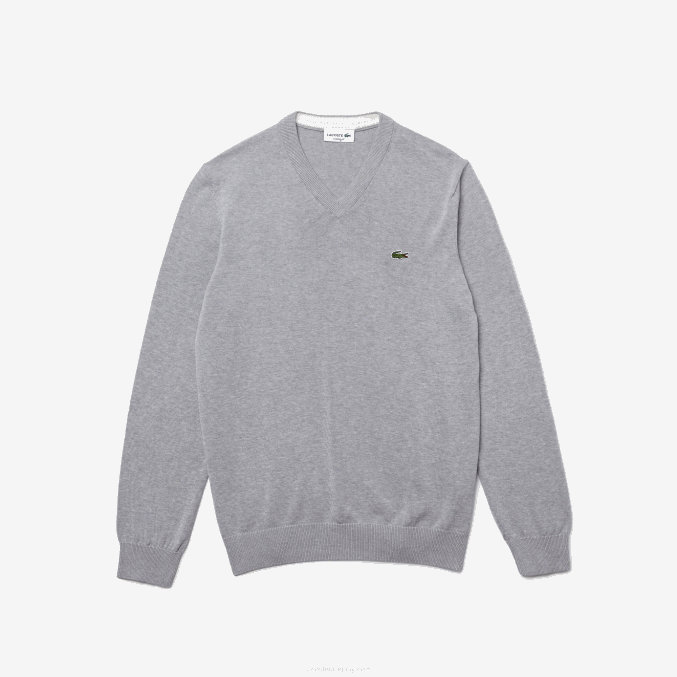 lomo gris cca VVL0A1568 hombres Lacoste jersey de algodón orgánico con cuello de pico