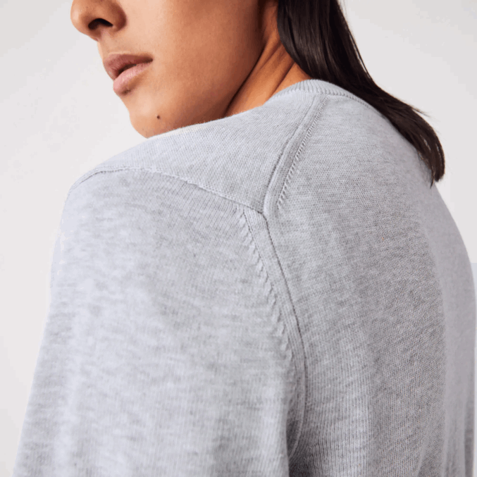 lomo gris cca VVL0A1568 hombres Lacoste jersey de algodón orgánico con cuello de pico