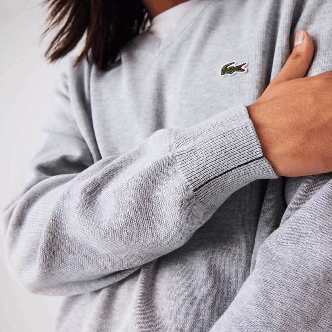 lomo gris cca VVL0A1568 hombres Lacoste jersey de algodón orgánico con cuello de pico