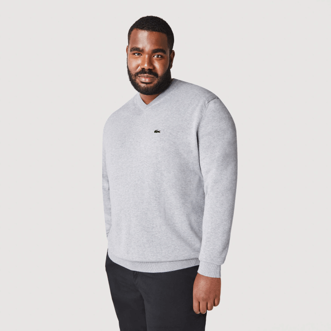 lomo gris cca VVL0A1568 hombres Lacoste jersey de algodón orgánico con cuello de pico
