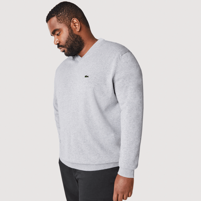 lomo gris cca VVL0A1568 hombres Lacoste jersey de algodón orgánico con cuello de pico