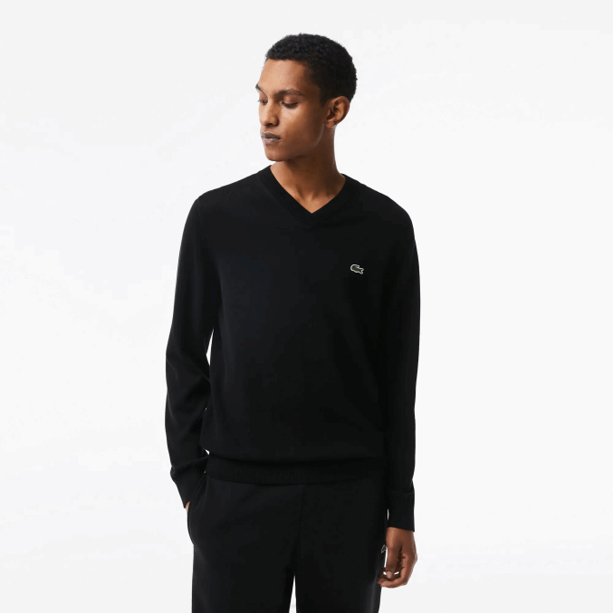 negro 031 VVL0A1323 hombres Lacoste jersey de algodón orgánico con cuello de pico