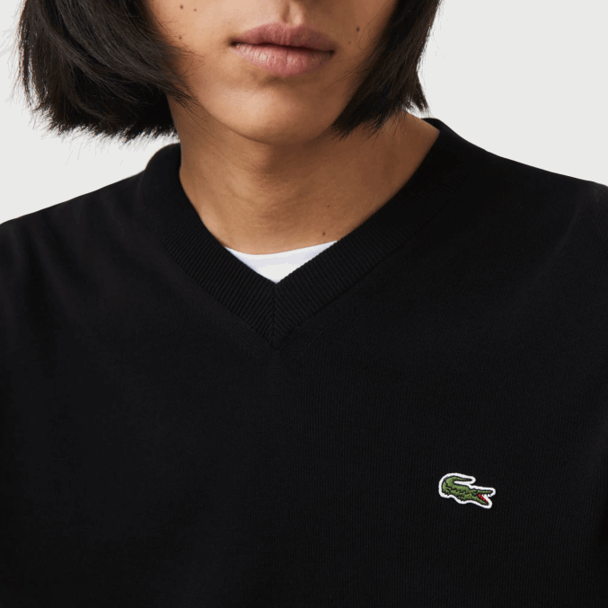 negro 031 VVL0A1323 hombres Lacoste jersey de algodón orgánico con cuello de pico