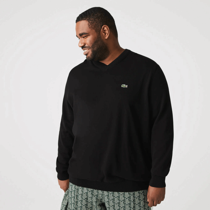 negro 031 VVL0A1323 hombres Lacoste jersey de algodón orgánico con cuello de pico