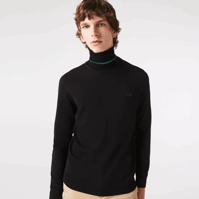 negro 031 VVL0A1591 hombres Lacoste suéter de lana merino con cuello alto