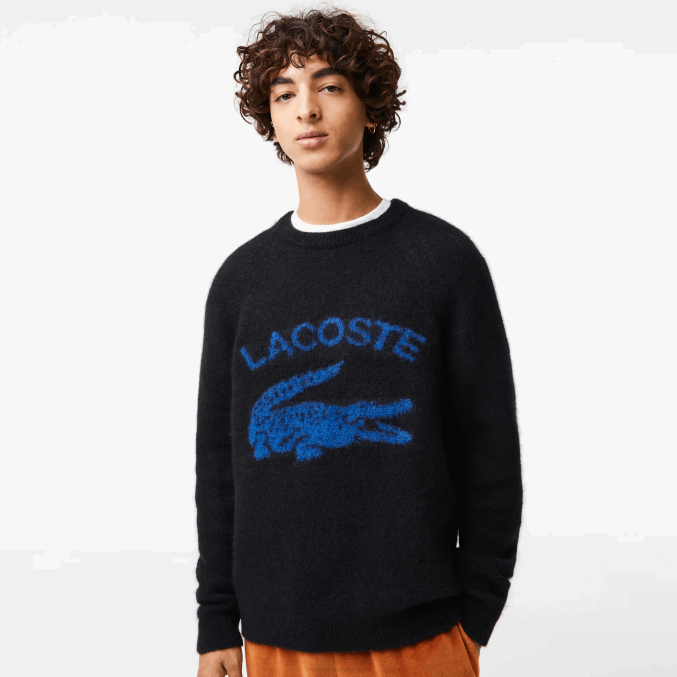 negro azul 985 VVL0A1464 hombres Lacoste jersey de alpaca en mezcla de cocodrilo en contraste con la marca