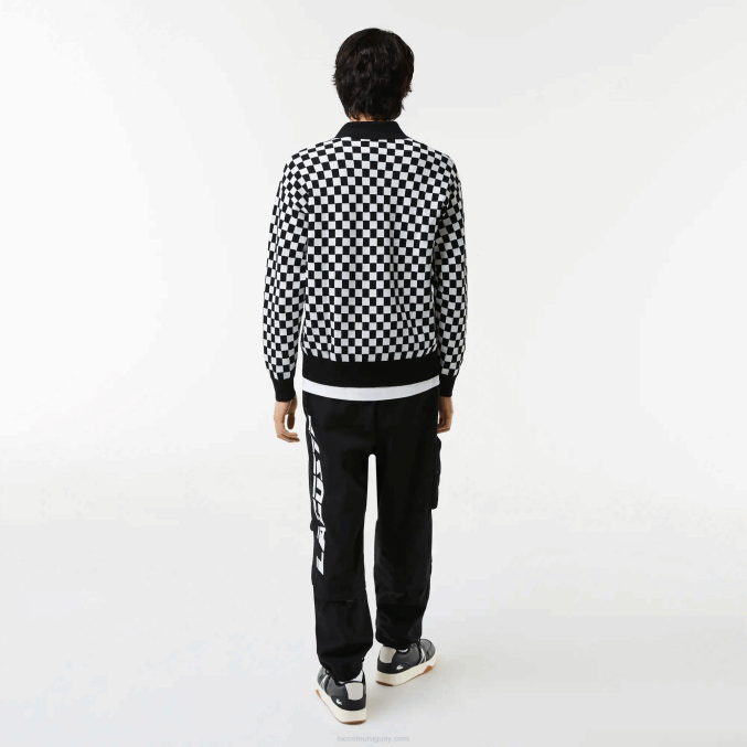 negro blanco 9m0 VVL0A1590 hombres Lacoste suéter de cuadros Heritage de corte holgado