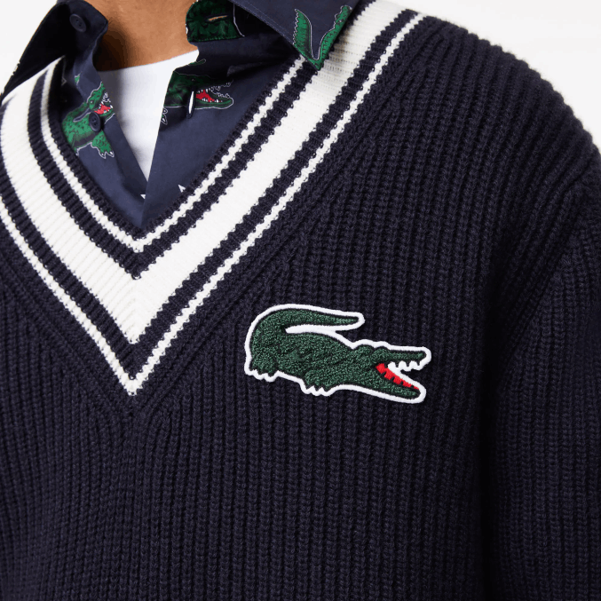 negro/blanco hhh VVL0A1378 hombres Lacoste suéter con insignia de cómic