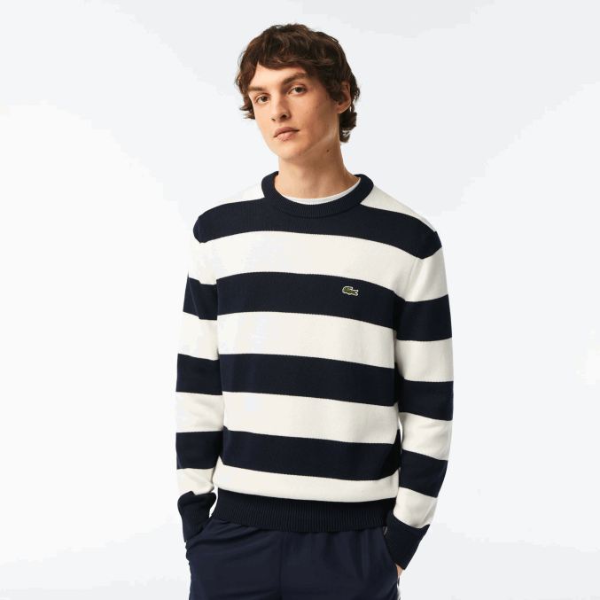 negro/blanco hhh VVL0A439 hombres Lacoste jersey de punto de algodón orgánico a rayas