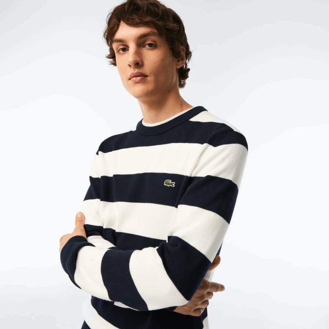 negro/blanco hhh VVL0A439 hombres Lacoste jersey de punto de algodón orgánico a rayas