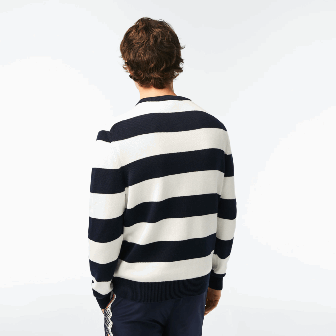 negro/blanco hhh VVL0A439 hombres Lacoste jersey de punto de algodón orgánico a rayas