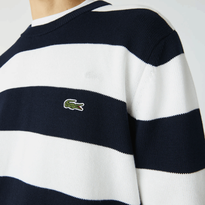 negro/blanco hhh VVL0A439 hombres Lacoste jersey de punto de algodón orgánico a rayas