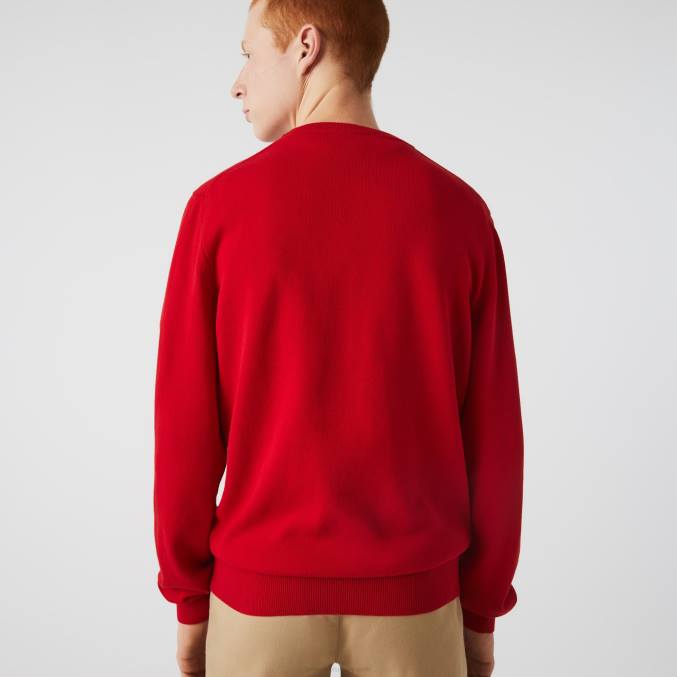 rojo 240 VVL0A1453 hombres Lacoste jersey de algodón orgánico con cuello redondo