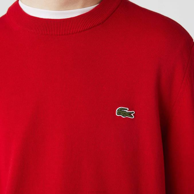 rojo 240 VVL0A1453 hombres Lacoste jersey de algodón orgánico con cuello redondo