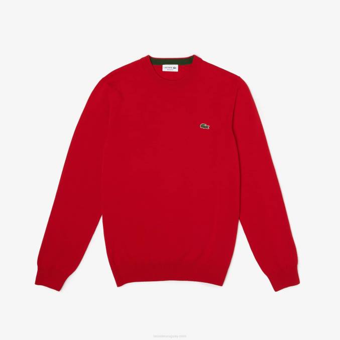 rojo 240 VVL0A1453 hombres Lacoste jersey de algodón orgánico con cuello redondo