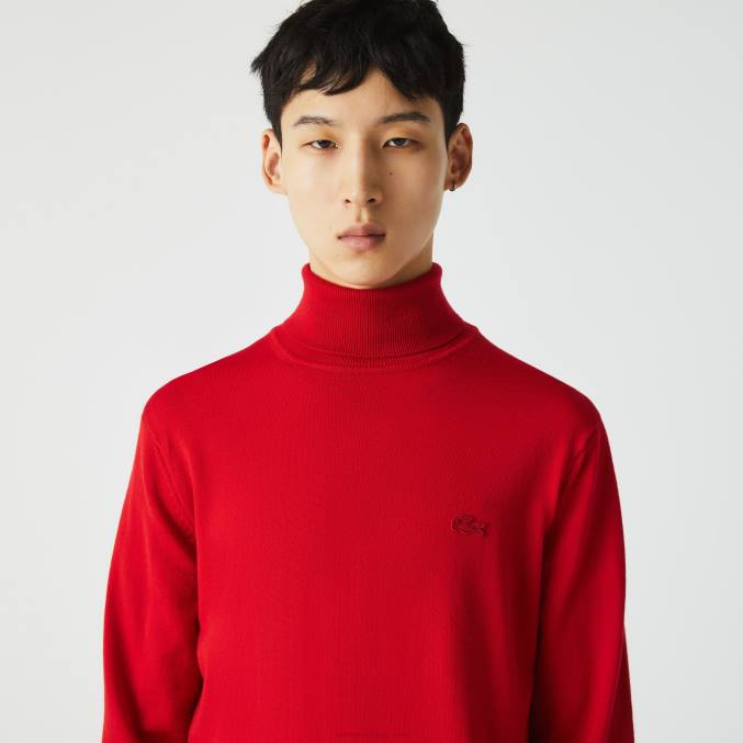 rojo 240 VVL0A1593 hombres Lacoste suéter de lana merino con cuello alto