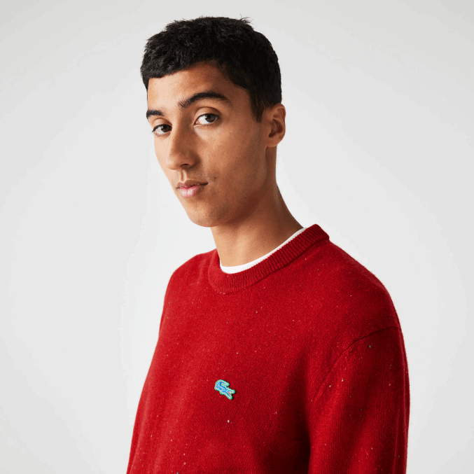 rojo 7cq VVL0A1509 hombres Lacoste suéter de corte regular en jersey de lana con estampado jaspeado