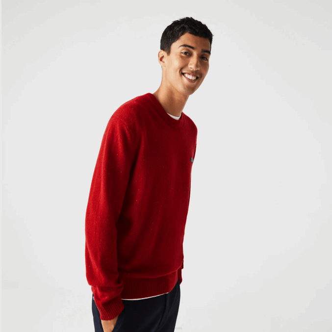 rojo 7cq VVL0A1509 hombres Lacoste suéter de corte regular en jersey de lana con estampado jaspeado