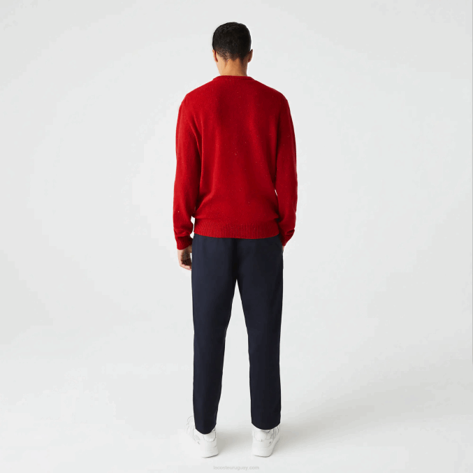 rojo 7cq VVL0A1509 hombres Lacoste suéter de corte regular en jersey de lana con estampado jaspeado
