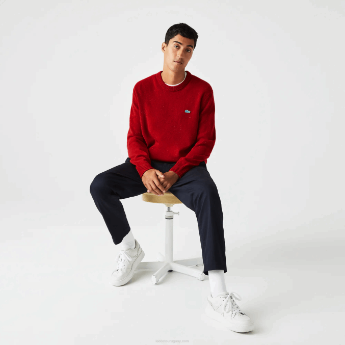 rojo 7cq VVL0A1509 hombres Lacoste suéter de corte regular en jersey de lana con estampado jaspeado