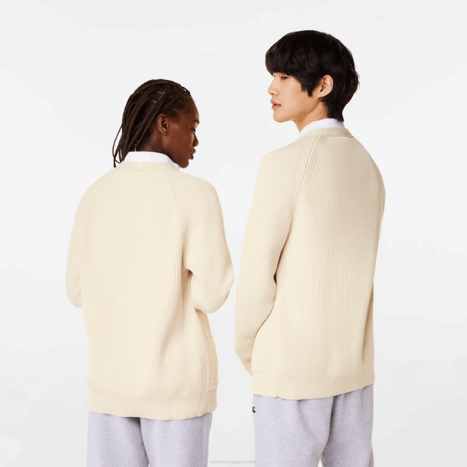 xfj blanco VVL0A492 hombres Lacoste cárdigan de algodón orgánico con cuello de pico