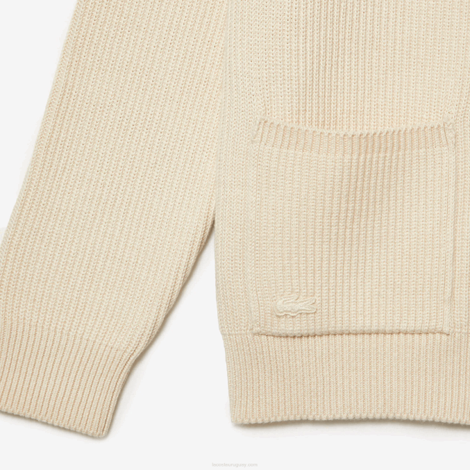 xfj blanco VVL0A492 hombres Lacoste cárdigan de algodón orgánico con cuello de pico